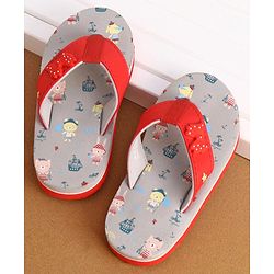 Cute Walk by Babyhug Slip On Style Anchor Graphics & Bow Applique Flip Flops - Grey