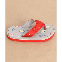 Cute Walk by Babyhug Slip On Style Anchor Graphics & Bow Applique Flip Flops - Grey
