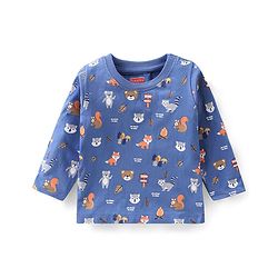 Babyhug Cotton Jersey Full Sleeves Tee With Fox Print - Orange &  Blue