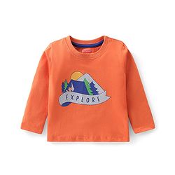 Babyhug Cotton Jersey Full Sleeves Tee With Fox Print - Orange &  Blue