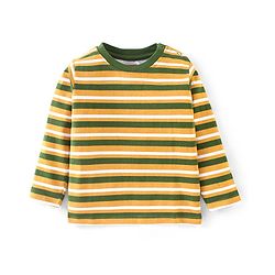 Babyhug 100% Cotton Full Sleeves T-Shirt Striped With Adventure Print Pack Of 3 - Green Yellow & White