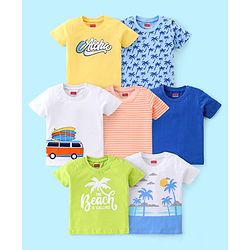 Babyhug 100% Cotton Jersey Knit Half Sleeves T-Shirts Beach Print Pack of 7 - Multicolour