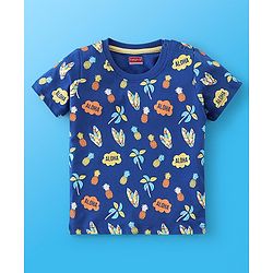 Babyhug 100% Cotton Half Sleeves T-Shirt Striped & Print Pack Of 7 - Blue Yellow & Green
