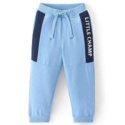 Babyhug Cotton Looper Knit Full Length Lounge Pant With Text Print - Blue
