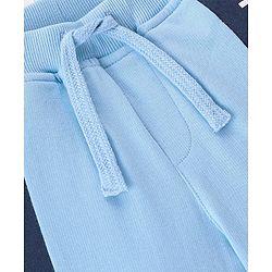 Babyhug Cotton Looper Knit Full Length Lounge Pant With Text Print - Blue