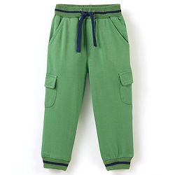 Babyhug Cotton Looper Knit Full Length Solid Lounge Pant with Draw Cord - Green