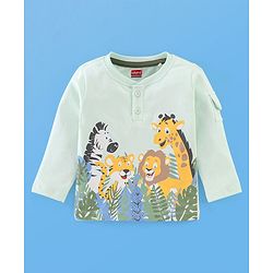 Babyhug 100% Cotton Jersey Full Sleeves T-Shirt & Lounge Pants Set Jungle Print - Olive Green