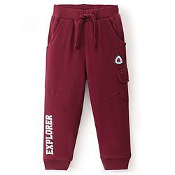 Babyhug Cotton Looper Knit Full Length Lounge Pants Text Print - Maroon