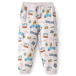 Babyhug Cotton Looper Knit Full Length Lounge Pant Travel Print - Grey