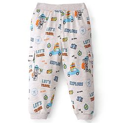 Babyhug Cotton Looper Knit Full Length Lounge Pant Travel Print - Grey
