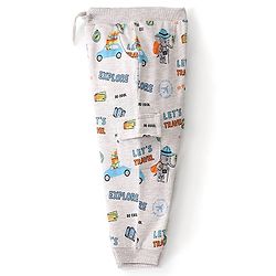 Babyhug Cotton Looper Knit Full Length Lounge Pant Travel Print - Grey
