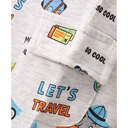 Babyhug Cotton Looper Knit Full Length Lounge Pant Travel Print - Grey