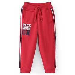 Babyhug Cotton Looper Knit Full Length Lounge Pants Text Print - Red