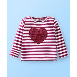 Babyhug 100% Cotton Knit Full Sleeves Striped T-Shirt with Schifili Design - Maroon