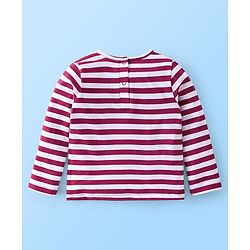 Babyhug 100% Cotton Knit Full Sleeves Striped T-Shirt with Schifili Design - Maroon