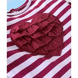 Babyhug 100% Cotton Knit Full Sleeves Striped T-Shirt with Schifili Design - Maroon