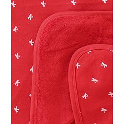 Babyhug Terry Knit Bow Print Towel Pack of 2 L 76.2 x B 76.2 cm- Red & White