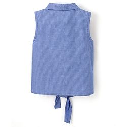 Babyhug 100% Cotton Woven Chambray Sleeveless Front Open Top With Frill Detailing Dot Print- Blue
