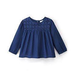 Babyhug 100% Cotton Rayon Full Sleeves Top With Lace Detailing At Yoke - Navy Blue