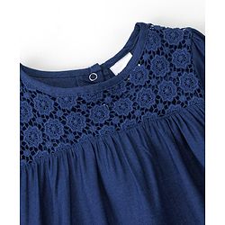Babyhug 100% Cotton Rayon Full Sleeves Top With Lace Detailing At Yoke - Navy Blue