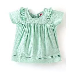 Babyhug 100% Cotton Woven Sleeveless Top with Embroidery & Schiffli Frill Detailing - Mint Green