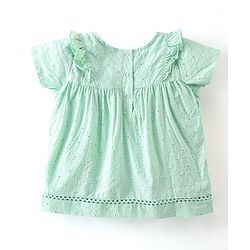 Babyhug 100% Cotton Woven Sleeveless Top with Embroidery & Schiffli Frill Detailing - Mint Green
