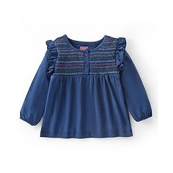 Babyhug 100% Cotton Full Sleeves Top with Smocking & Frill Details - Blue