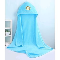 Babyhug Knit Terry Sheep Embroidered Hooded Towel  L 76 x B 76 cm- Blue