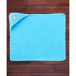 Babyhug Knit Terry Sheep Embroidered Hooded Towel  L 76 x B 76 cm- Blue