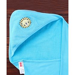 Babyhug Knit Terry Sheep Embroidered Hooded Towel  L 76 x B 76 cm- Blue