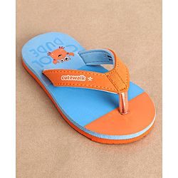 Cute Walk by Babyhug Slip on Flip Flops Crab Print - Blue and Orange