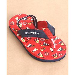 Cute Walk by Babyhug Slip On Flip Flops Boat Print - Red & Blue