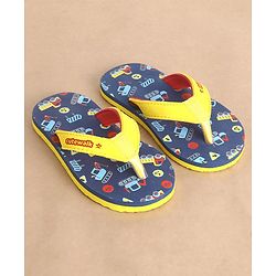 Cute Walk by Babyhug Slip On Flip Flops Construction Vehicle Print - Yellow & Blue