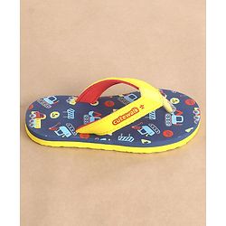 Cute Walk by Babyhug Slip On Flip Flops Construction Vehicle Print - Yellow & Blue