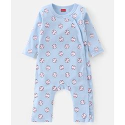 Babyhug 100% Cotton Knit Full Sleeves Romper Base Balls Print Pack of 2 - Navy & Sky Blue