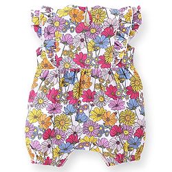 Babyhug 100% Cotton Knit Cap Sleeves Romper With Hairband Floral Print - Pink & Purple