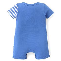 Babyhug 100% Cotton Knit Half Sleeves Romper Stripes & Bird Print - Blue