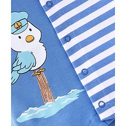 Babyhug 100% Cotton Knit Half Sleeves Romper Stripes & Bird Print - Blue