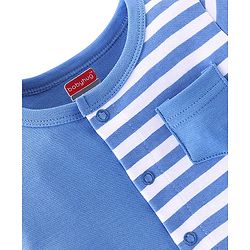Babyhug 100% Cotton Knit Half Sleeves Romper Stripes & Bird Print - Blue