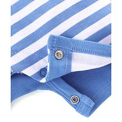 Babyhug 100% Cotton Knit Half Sleeves Romper Stripes & Bird Print - Blue