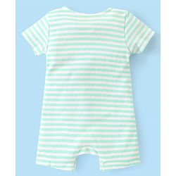 Babyhug 100% Cotton Half Sleeves Romper Stripes & Lion Print- Blue
