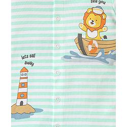 Babyhug 100% Cotton Half Sleeves Romper Stripes & Lion Print- Blue
