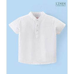 Babyhug Cotton Linen Half Sleeves Solid Kurta Shirt- White