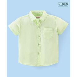 Babyhug Cotton Linen Half Sleeves Solid Shirt- Lime Green