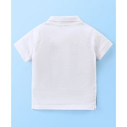 Babyhug 100% Cotton Knit Half Sleeves T-Shirt Text & Boat Print - White & Navy Blue