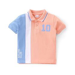 Babyhug Cotton Jersey Half Sleeves Cut & Saw Design Polo T-Shirt Number Print - Peach & Blue