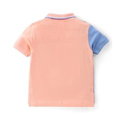 Babyhug Cotton Jersey Half Sleeves Cut & Saw Design Polo T-Shirt Number Print - Peach & Blue