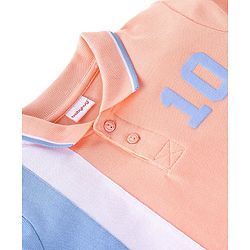 Babyhug Cotton Jersey Half Sleeves Cut & Saw Design Polo T-Shirt Number Print - Peach & Blue