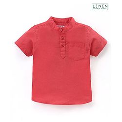 Babyhug Cotton Linen Half Sleeves Solid Kurta Shirt- Coral