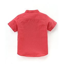 Babyhug Cotton Linen Half Sleeves Solid Kurta Shirt- Coral